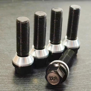 Cone Seat Extended Wheel Bolt M14x1.25 with Floating Washer Grade 12.9 for BMW Black Finish